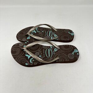 Havaianas‎ 4/5 brown, blue flowers flip flops
